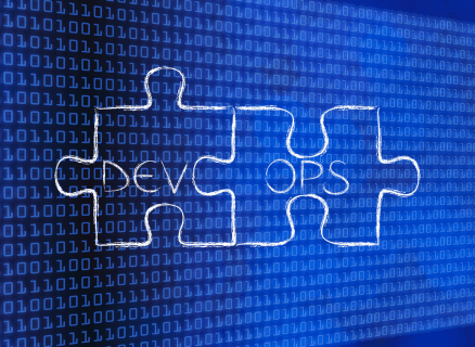 DevOps concept with binary background