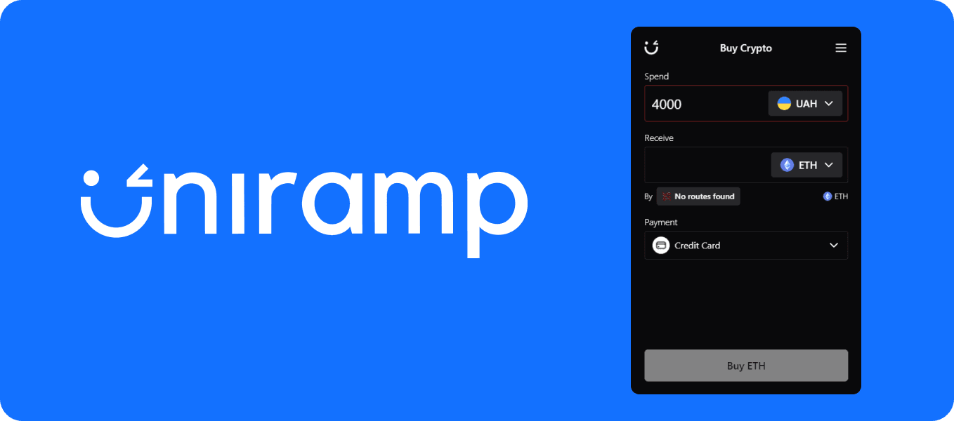 Uniramp widget interface for purchasing cryptocurrency