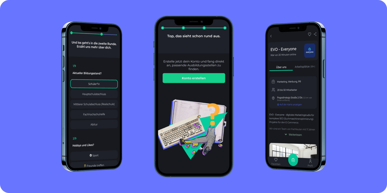 Three mobile phone screens displaying the Cohooyo platform, showing a user profile setup, account creation