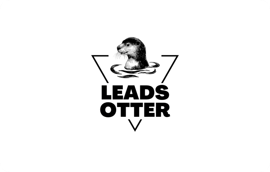 Black and white logo of LeadsOtter, featuring an otter swimming in water within a triangle frame