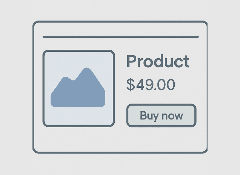 Minimalist product card layout with thin borders illustrating the closure principle in UI design