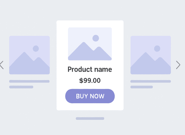 Horizontal product slider with navigation arrows illustrating the continuity principle in UI design