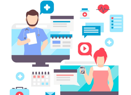 Doctor and patient communicating digitally