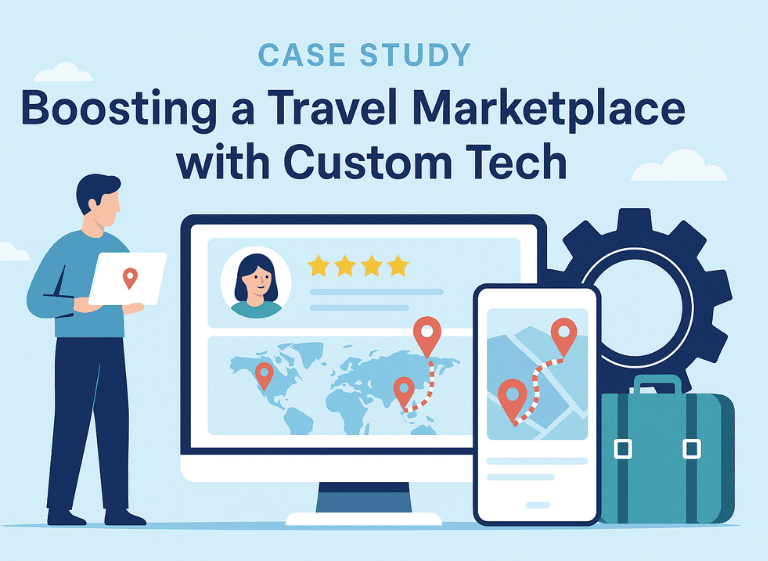 Case Study: Travel Marketplace Tech Stack - Laravel & Vue.js Implementation Header graphic for Indy Guide case study showcasing custom travel marketplace development with Laravel backend and Vue.js frontend