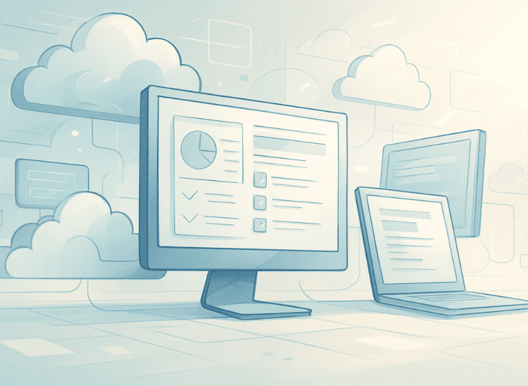 Enterprise Desktop App Deployment in Hybrid Cloud Environments Illustration of desktop applications running in a hybrid cloud environment with centralized deployment