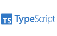 TypeScript logo with a blue square containing "TS" in white text on the left and the word "TypeScript" written in blue text on the right, all on a light background