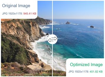  Side-by-side view showing original vs optimized image sizes and quality differences