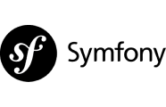 Symfony logo with a stylized white "s" inside a black circle on the left, next to the word "Symfony" written in black text on a light background