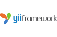 Yii Framework logo with blue, green, and orange leaf shapes on the left, next to the word "yiiframework" in blue and gray text on a light background