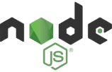 Node.js logo featuring the word "node" in black letters with a green 3D hexagon for the "o" and the green "JS" logo inside a hexagon below the text