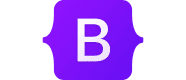 Bootstrap logo with a purple background shaped like curly braces and the white letter "B" centered in the middle. The logo appears on a light gray background