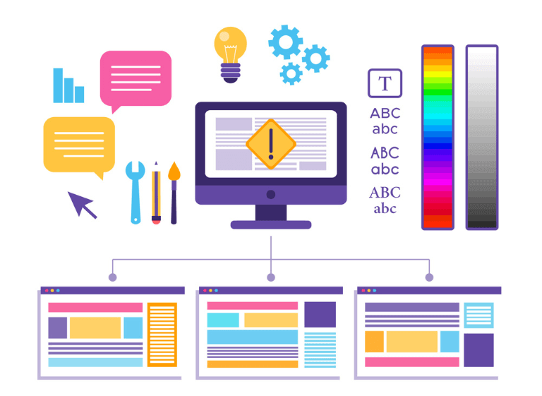 Visual hierarchy in UI design with typography, color contrast, and structured layouts guiding user attention effectively